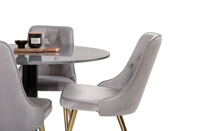 Admira Spisebord 106 cm Rundt i marmor med 4 Velvet Deluxe Fløyelsstoler - Møbler - Bord - Spisegruppe
