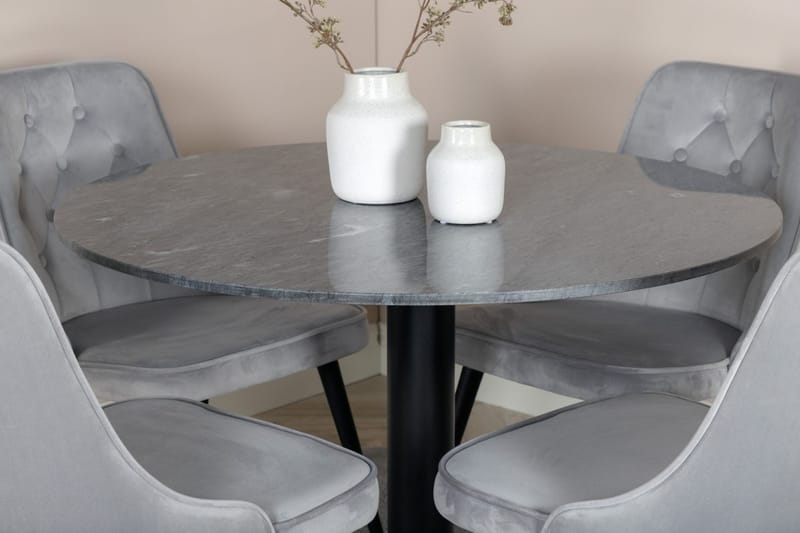 Admira spisebord 106 cm rundt i marmor med 4 Velvet Deluxe fløyelsstoler - Møbler - Bord - Spisegruppe