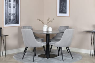 Admira spisebord 106 cm rundt i marmor med 4 Velvet Deluxe fløyelsstoler - Møbler - Bord - Spisegruppe