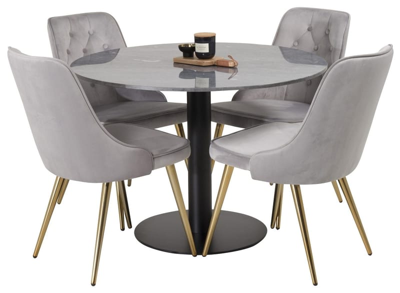 Admira Spisebord 106 cm Rundt i marmor med 4 Velvet Deluxe Fløyelsstoler - Møbler - Bord - Spisegruppe
