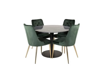Admira spisebord 106 cm rundt i marmor med 4 Velvet Deluxe fløyelsstoler - Møbler - Bord - Spisegruppe