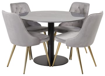 Admira Spisebord 106 cm Rundt i marmor med 4 Velvet Deluxe Fløyelsstoler - Møbler - Bord - Spisegruppe
