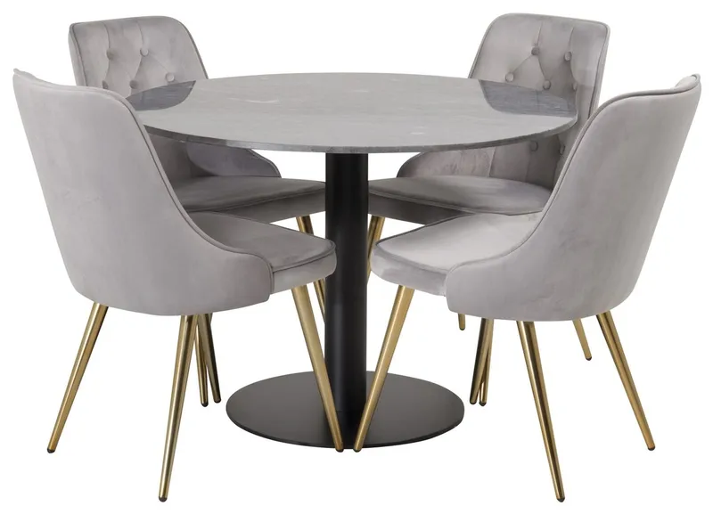 Admira Spisebord 106 cm Rundt i marmor med 4 Velvet Deluxe Fløyelsstoler