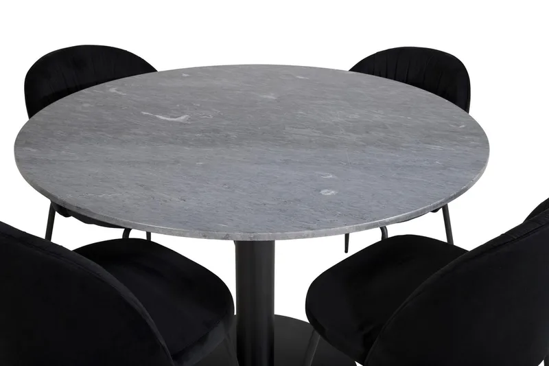 Admira Spisebord 106 cm Rundt i Marmor med 4 Wrinkles Spisestoler - Møbler - Bord - Spisegruppe