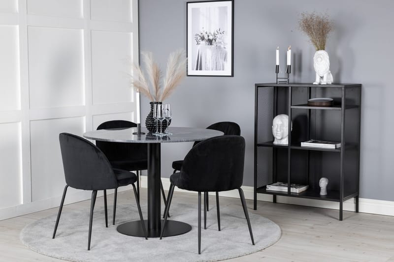 Admira Spisebord 106 cm Rundt i Marmor med 4 Wrinkles Spisestoler