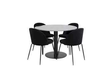 Admira Spisebord 106 cm Rundt i Marmor med 4 Wrinkles Spisestoler - Møbler - Bord - Spisegruppe
