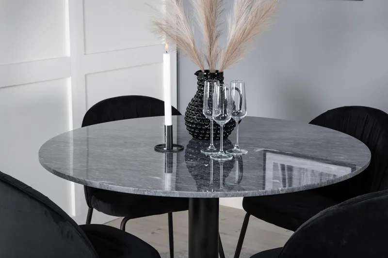 Admira Spisebord 106 cm Rundt i Marmor med 4 Wrinkles Spisestoler - Møbler - Bord - Spisegruppe