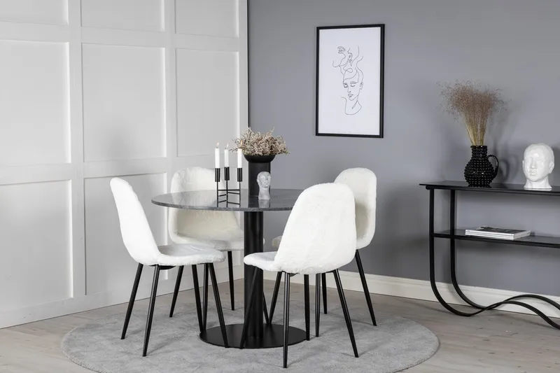 Admira spisebord 106 cm rundt i marmor med 4 Polar spisestoler
