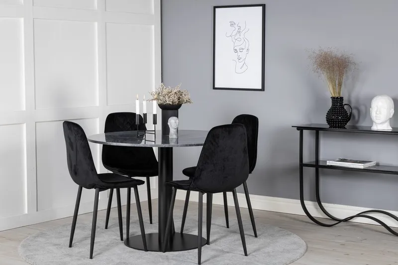 Admira spisebord 106 cm rundt i marmor med 4 Polar spisestoler
