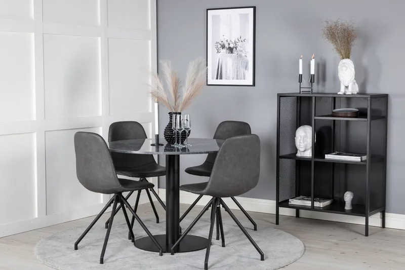 Admira spisebord 106 cm rundt i marmor med 4 Polar spisestoler
