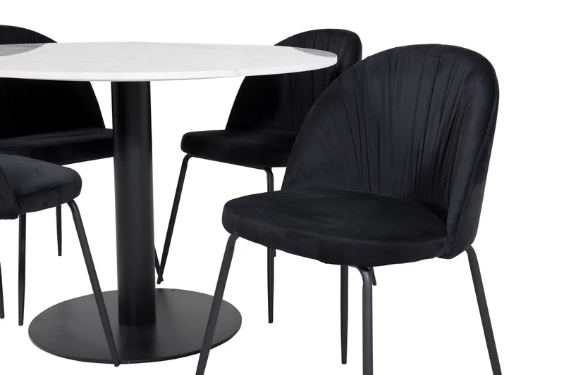 Admira Spisegruppe 106 cm Rund inkl. 4 Foyos Stoler - Marmor/Hvit/Svart - Møbler - Bord - Spisegruppe