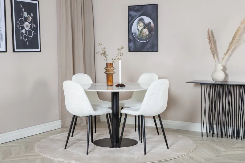 Admira Spisegruppe 106 cm Rund inkl. 4 Ypas Stoler - Marmor/Hvit/Svart - Møbler - Bord - Spisegruppe