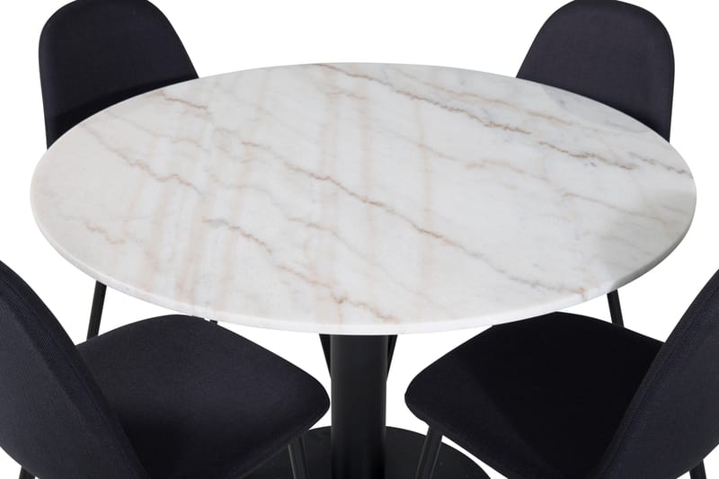 Admira Spisegruppe 106 cm Rund inkl. 4 Ypas Stoler - Marmor/Hvit/Svart - Møbler - Bord - Spisegruppe