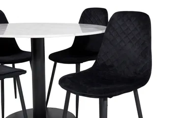 Admira Spisegruppe 106 cm Rund inkl. 4 Ypas Stoler - Marmor/Hvit/Svart - Møbler - Bord - Spisegruppe