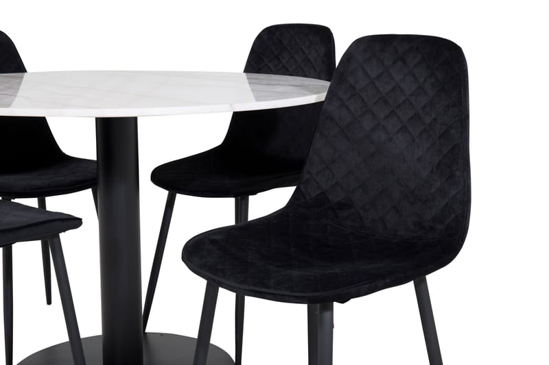 Admira Spisegruppe 106 cm Rund inkl. 4 Ypas Stoler - Marmor/Hvit/Svart - Møbler - Bord - Spisegruppe