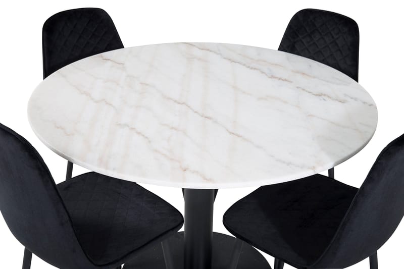 Admira Spisegruppe 106 cm Rund inkl. 4 Ypas Stoler - Marmor/Hvit/Svart - Møbler - Bord - Spisegruppe