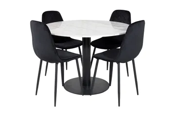 Admira Spisegruppe 106 cm Rund inkl. 4 Ypas Stoler - Marmor/Hvit/Svart - Møbler - Bord - Spisegruppe