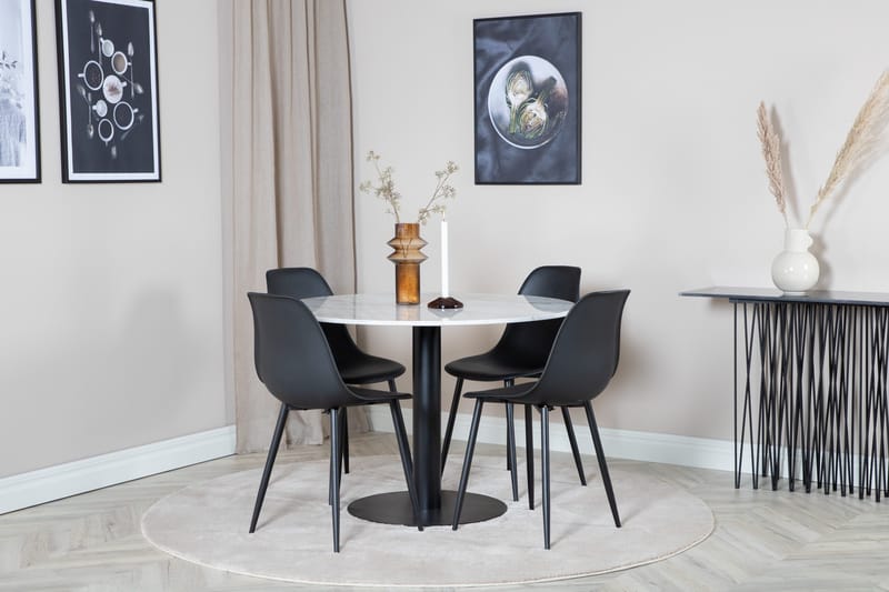 Admira Spisegruppe 106 cm Rund inkl. 4 Ypas Stoler - Marmor/Hvit/Svart - Møbler - Bord - Spisegruppe
