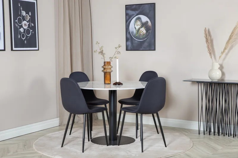 Admira Spisegruppe 106 cm Rund inkl. 4 Ypas Stoler - Marmor/Hvit/Svart - Møbler - Bord - Spisegruppe