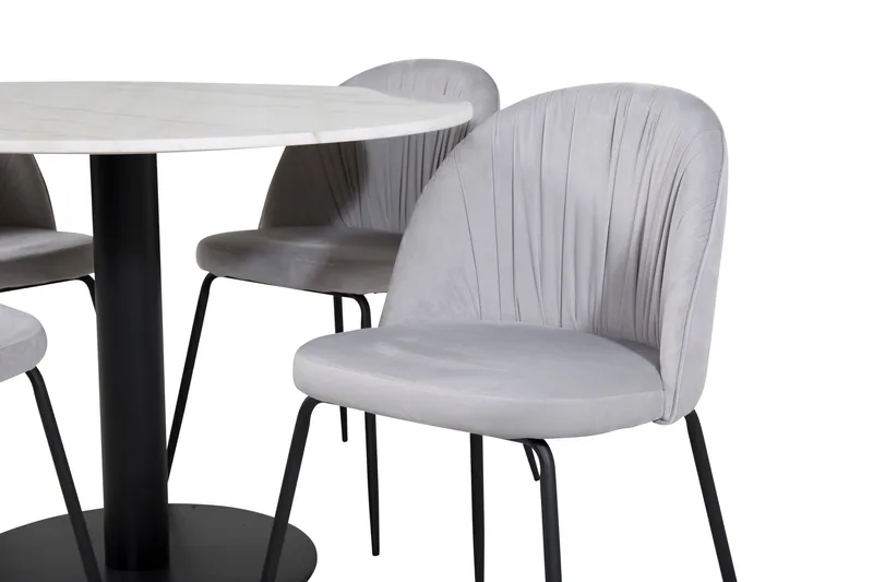 Admira Spisegruppe 106 cm Rund Marmor inkl. 4 Foyos Stoler - Hvit/Svart/Grå - Møbler - Bord - Spisegruppe