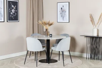 Admira Spisegruppe 106 cm Rund Marmor inkl. 4 Foyos Stoler - Hvit/Svart/Grå - Møbler - Bord - Spisegruppe