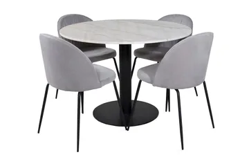 Admira Spisegruppe 106 cm Rund Marmor inkl. 4 Foyos Stoler - Hvit/Svart/Grå - Møbler - Bord - Spisegruppe