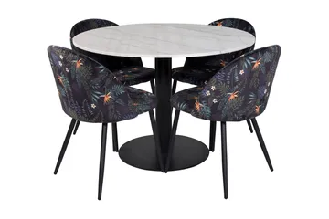 Admira Spisegruppe 106 cm Rund Marmor inkl. 4 Sedavi Stoler - Hvit/Svart/Blå - Møbler - Bord - Spisegruppe