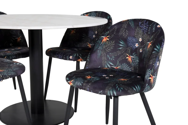 Admira Spisegruppe 106 cm Rund Marmor inkl. 4 Sedavi Stoler - Hvit/Svart/Blå - Møbler - Bord - Spisegruppe