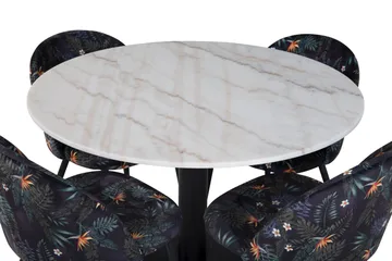 Admira Spisegruppe 106 cm Rund Marmor inkl. 4 Sedavi Stoler - Hvit/Svart/Blå - Møbler - Bord - Spisegruppe