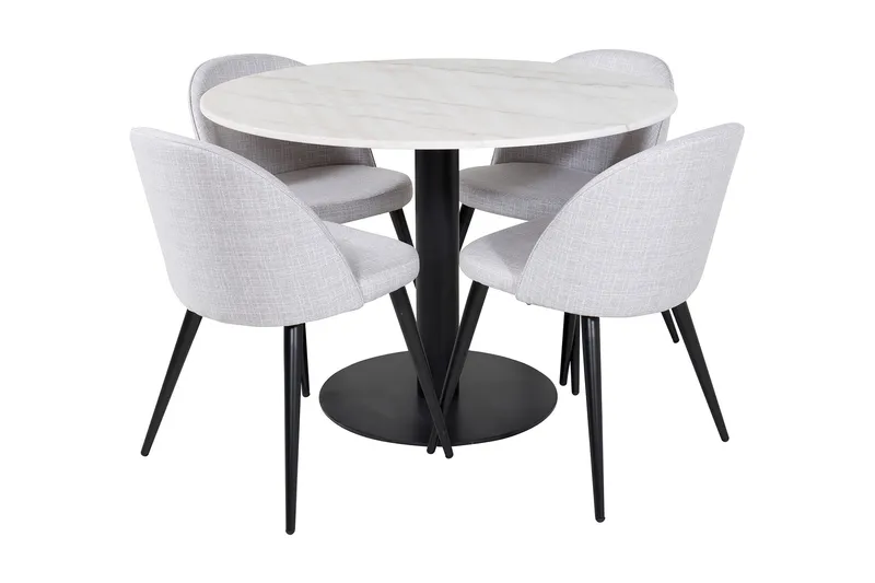 Admira Spisegruppe 106 cm Rund Marmor inkl. 4 Sedavi Stoler, Hvit/Svart/Grå