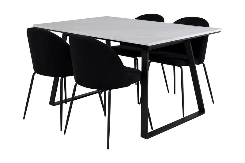 Admira Spisegruppe 140 cm inkl. 4 Foyos Stoler, Marmor/Hvit/Svart