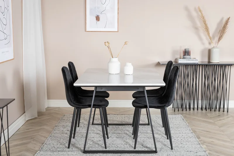 Admira Spisegruppe 140 cm inkl. 4 Ypas Stoler - Marmor/Hvit/Svart - Møbler - Bord - Spisegruppe