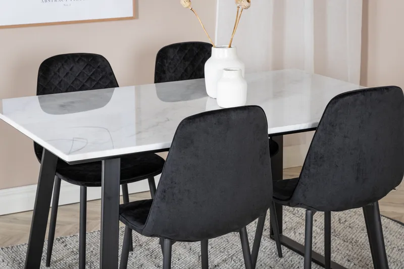 Admira Spisegruppe 140 cm inkl. 4 Ypas Stoler - Marmor/Hvit/Svart - Møbler - Bord - Spisegruppe