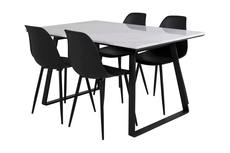 Admira Spisegruppe 140 cm inkl. 4 Ypas Stoler, Marmor/Hvit/Svart