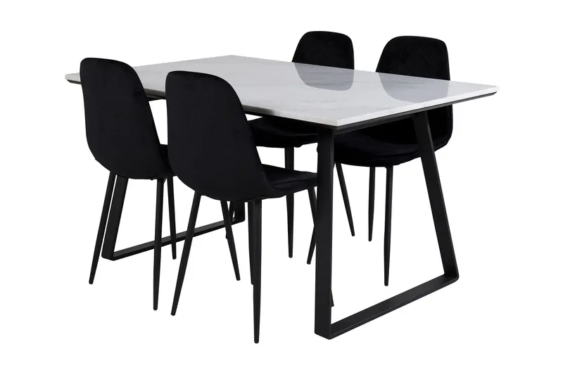 Admira Spisegruppe 140 cm inkl. 4 Ypas Stoler, Marmor/Hvit/Svart