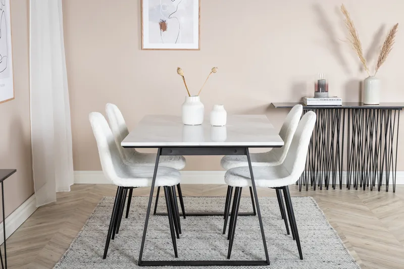 Admira Spisegruppe 140 cm inkl. 4 Ypas Stoler - Marmor/Hvit/Svart - Møbler - Bord - Spisegruppe