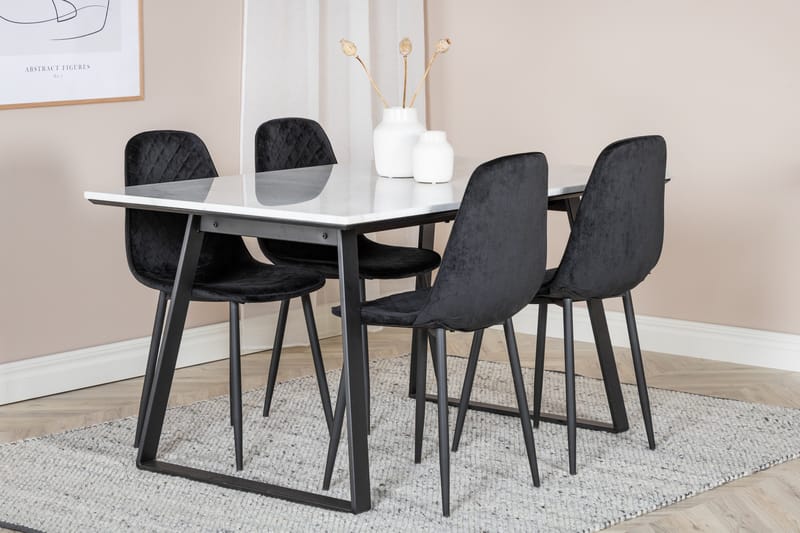 Admira Spisegruppe 140 cm inkl. 4 Ypas Stoler - Marmor/Hvit/Svart - Møbler - Bord - Spisegruppe