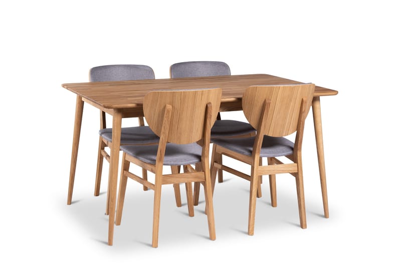 Alborg Spisegruppe 140 cm med 4 Borgholm Stoler i heltre, Natur/Lys brun