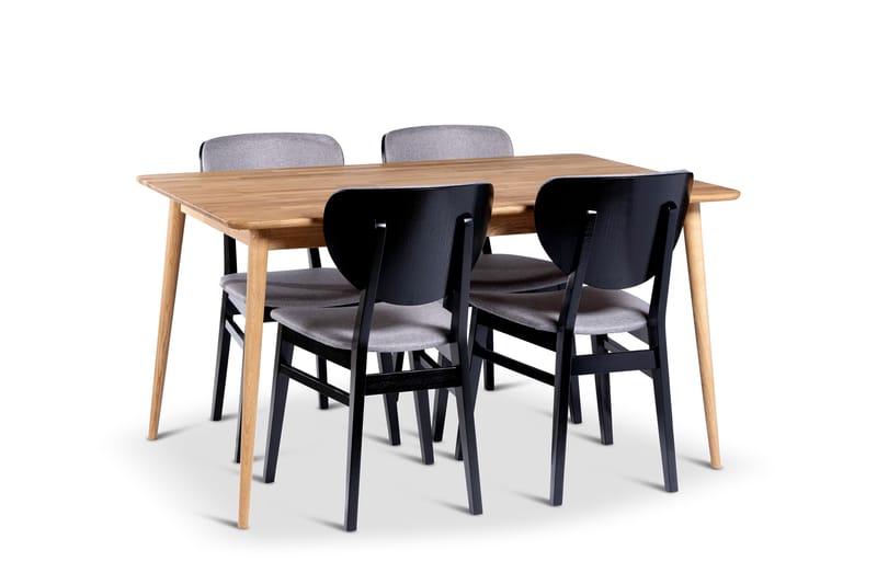 Alborg Spisegruppe 140 cm med 4 Borgholm Stoler i heltre - Natur/Svart/Brun - Møbler - Bord - Spisegruppe