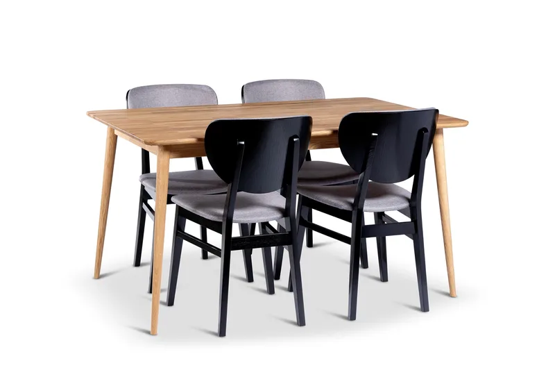 Alborg Spisegruppe 140 cm med 4 Borgholm Stoler i heltre, Natur/Svart/Brun