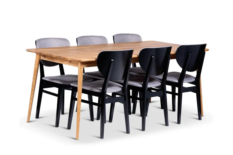 Alborg Spisegruppe 180 cm med 6 Borgholm Stoler i heltre, Brun/Svart/Natur