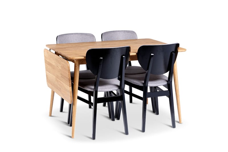 Alborg Uttrekkbar Spisegruppe 120-160 cm med 4 Borgholm Stoler i heltre, Natur/Svart/Lys brun