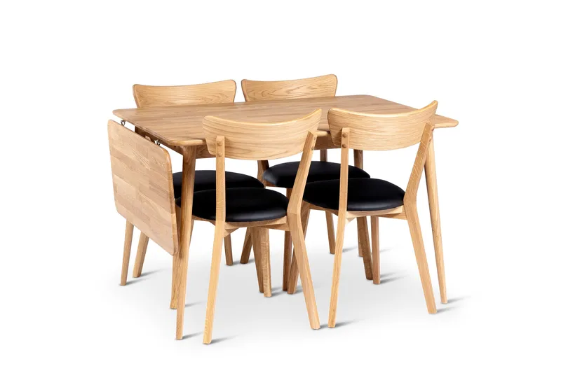 Alborg uttrekkbar spisegruppe 120-160 cm med 4 Eksjö stoler i massivt tre