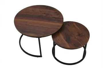 Alex Rundt Settbord - 2 Sofabord 76 og 57 cm med Tre- og Valnøttutseende og Metallbein - Brun - Møbler - Bord - Sofabord & salongbord