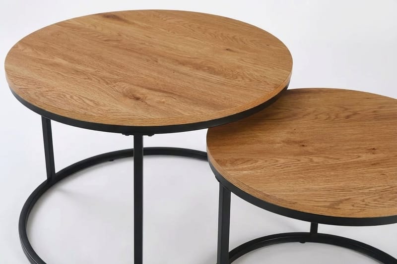 Alex settbord 76 cm rundt - Eik/Svart - Møbler - Bord - Sofabord & salongbord