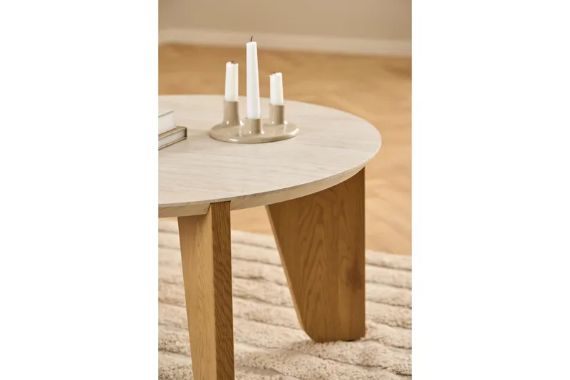 Alkha Rundt Sofabord 80 cm i Stein med Tre Ben - Beige - Møbler - Bord - Sofabord & salongbord