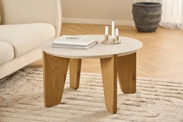 Alkha Rundt Sofabord 80 cm i Stein med Tre Ben - Beige - Møbler - Bord - Sofabord & salongbord