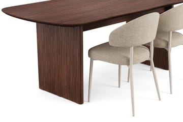 Alma Rektangulær Spisestuegruppe 220 cm – Spisebord med Valnøttutseende og 6 Polstrede Sawako Spisestoler - Brun|Beige - Møbler - Bord - Spisegruppe