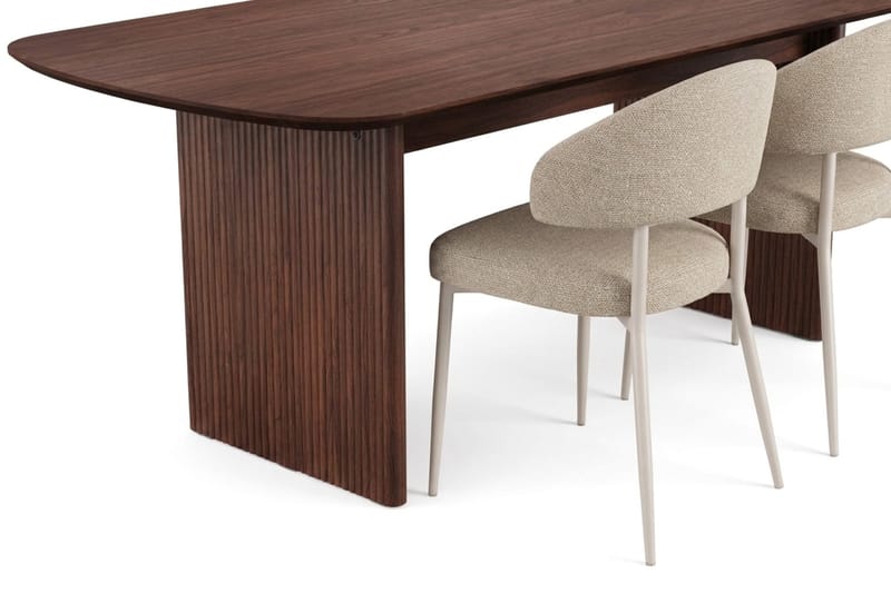 Alma Rektangulær Spisestuegruppe 220 cm – Spisebord med Valnøttutseende og 6 Polstrede Sawako Spisestoler - Brun|Beige - Møbler - Bord - Spisegruppe