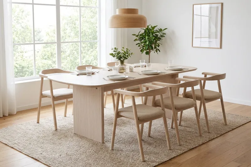 Alma rektangulært spisebord 220x100 cm finér - Hvitlasert - Møbler - Bord - Spisebord & kjøkkenbord